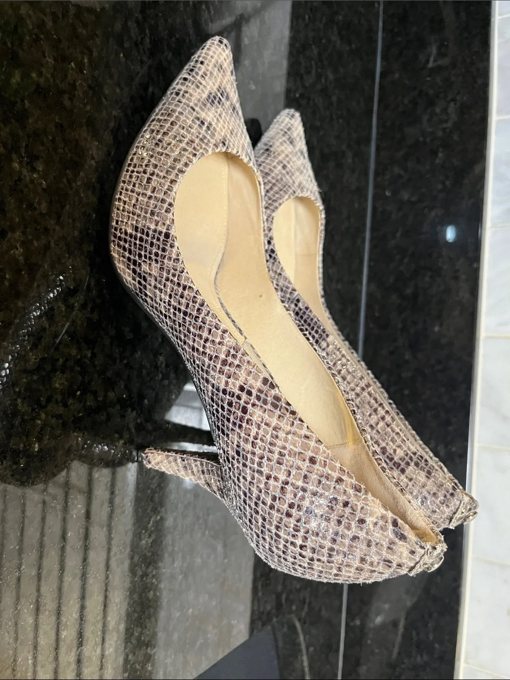 Michael Kors Snake-Print Pointed Toe Pumps in Beige and Brown